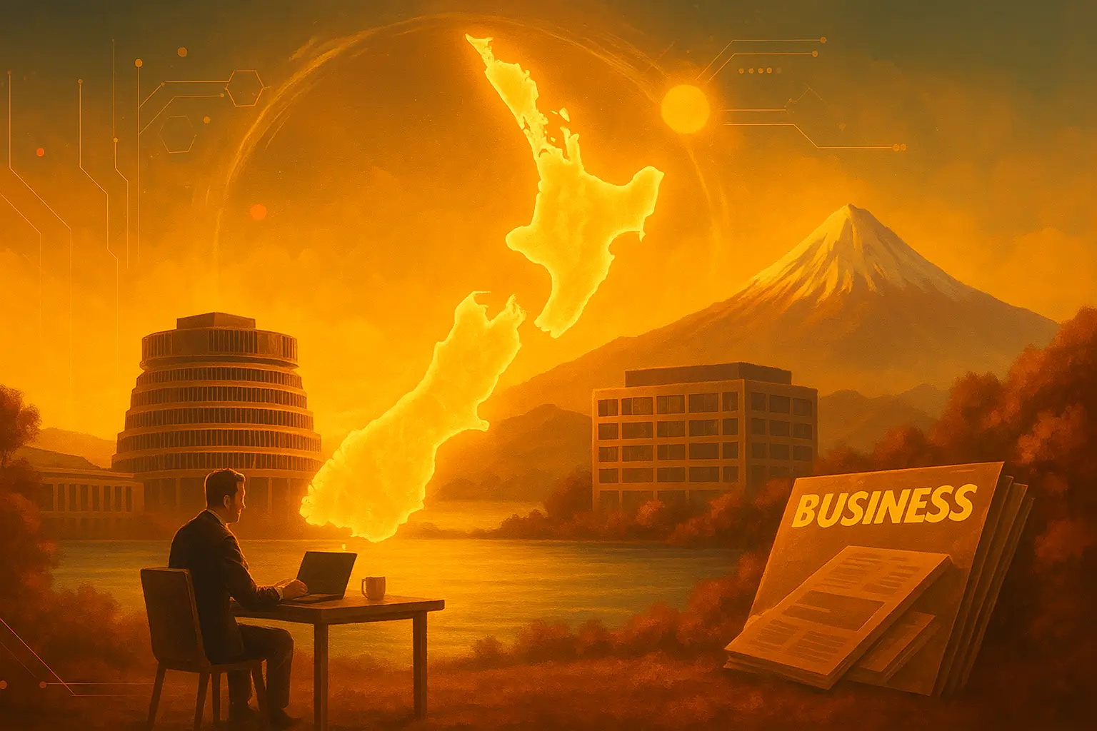 Map of New Zealand showing regional highlights featured on the New Zealand Business Regions page.